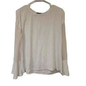 Very J Women's Ivory Rayon/Spandex Oversized Mesh/Ruffle Long Sleeve T-Shirt EUC